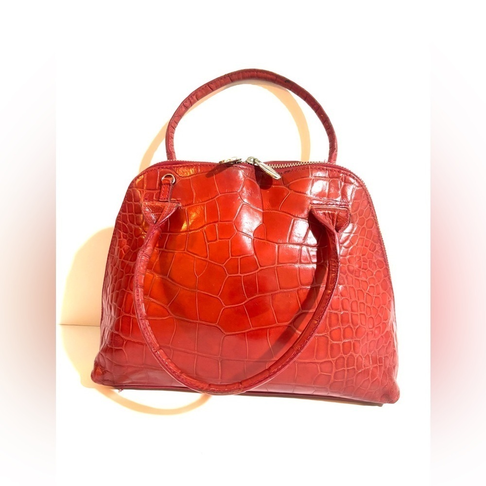 Furla Elegant Red Crocodile-Embossed Handbag